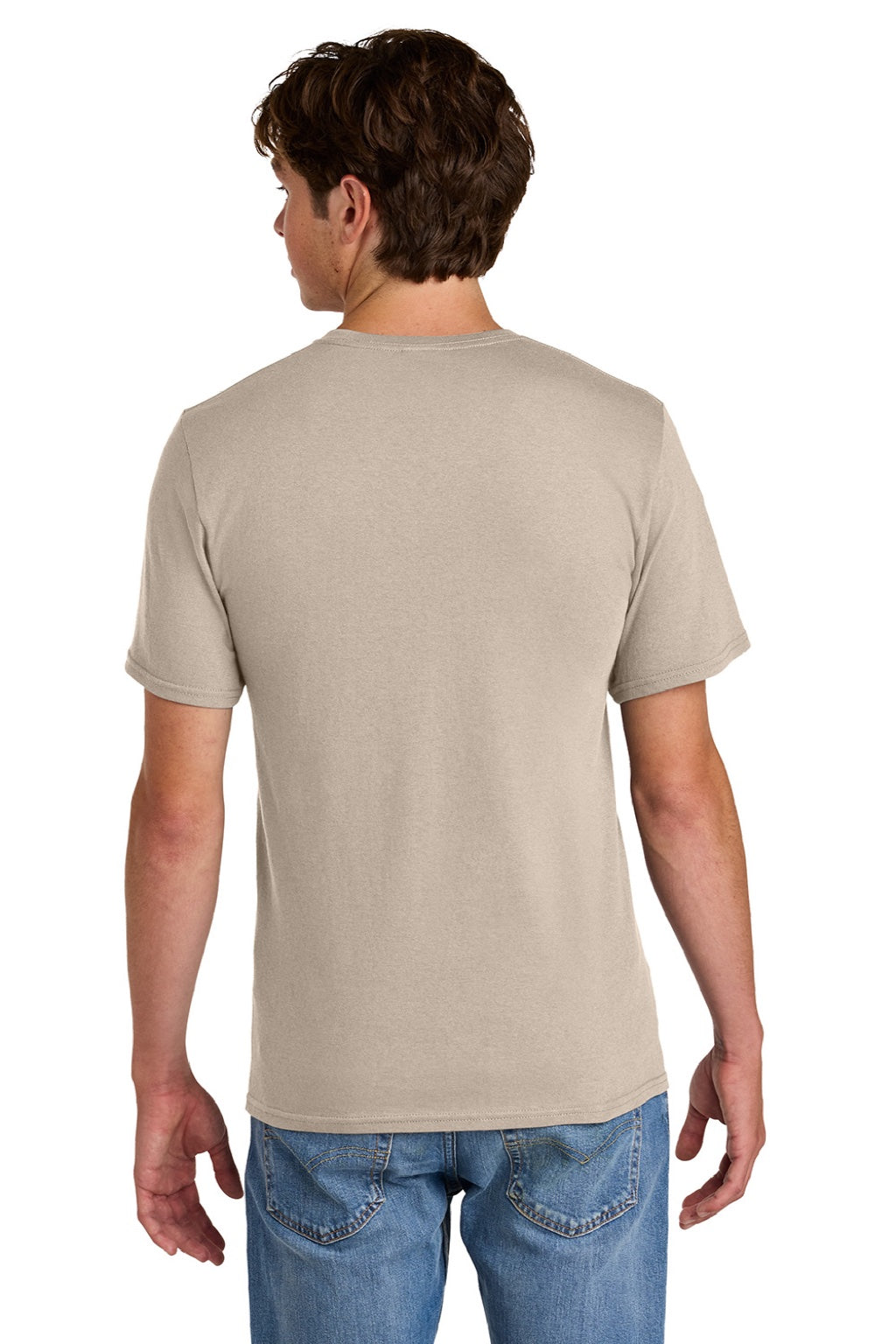 Port & Company PC43 Mens Short Sleeve Crewneck T-Shirt Light Sand Brown Model Back