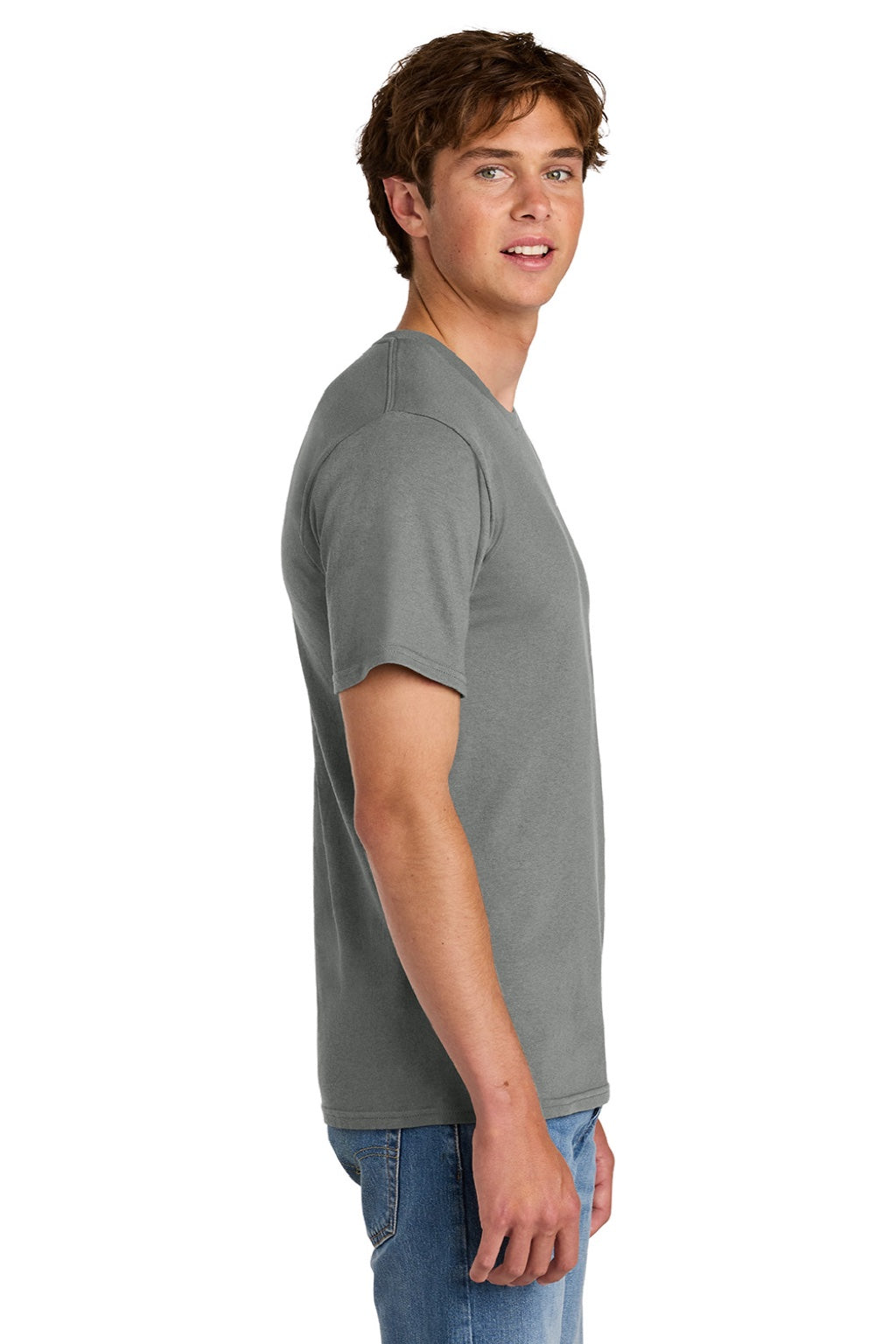 Port & Company PC43 Mens Short Sleeve Crewneck T-Shirt Medium Grey Model Side