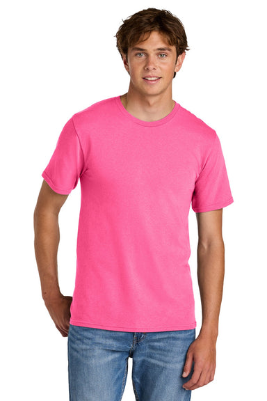 Port & Company PC43 Mens Short Sleeve Crewneck T-Shirt Neon Pink Model Front