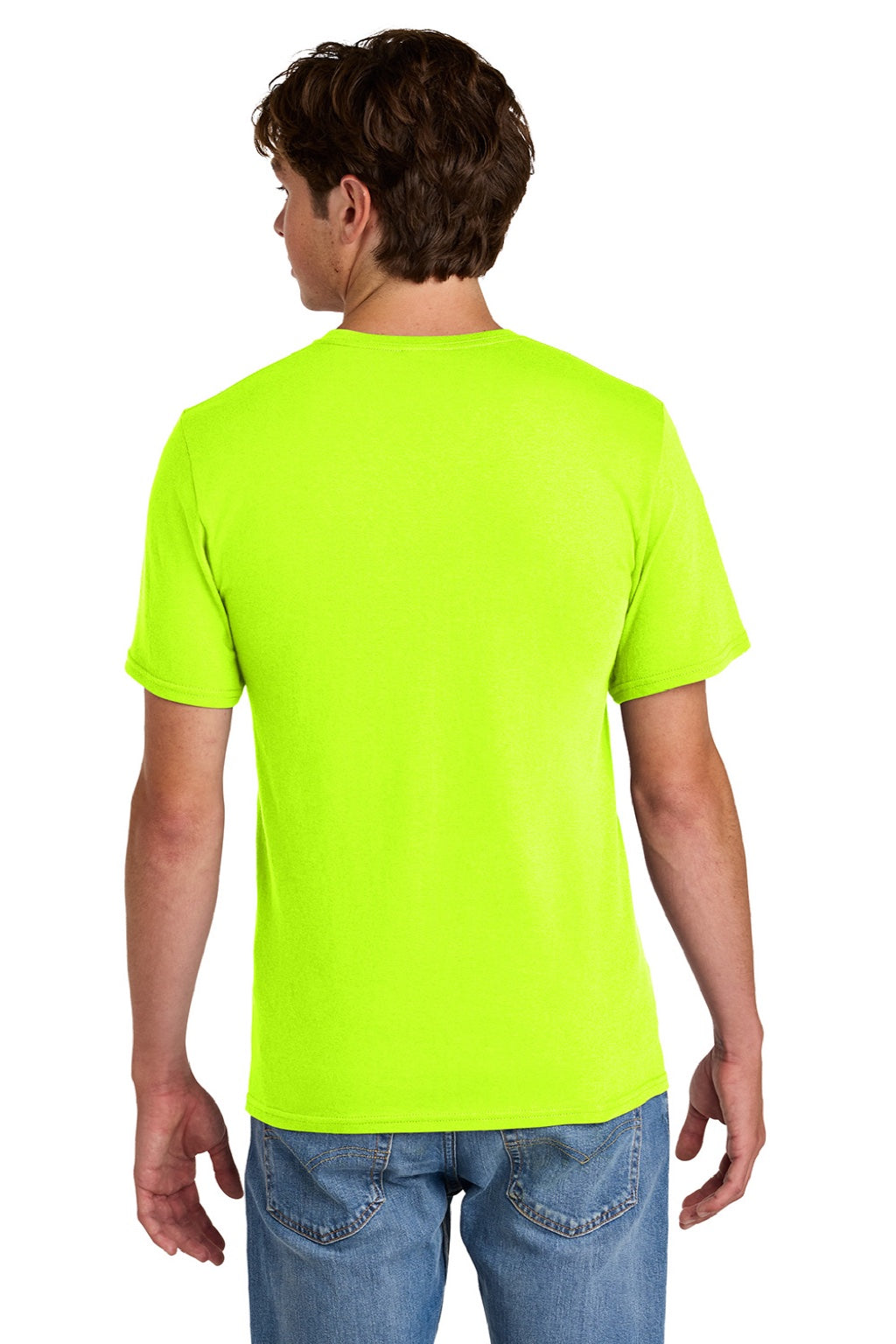 Port & Company PC43 Mens Short Sleeve Crewneck T-Shirt Safety Green Model Back