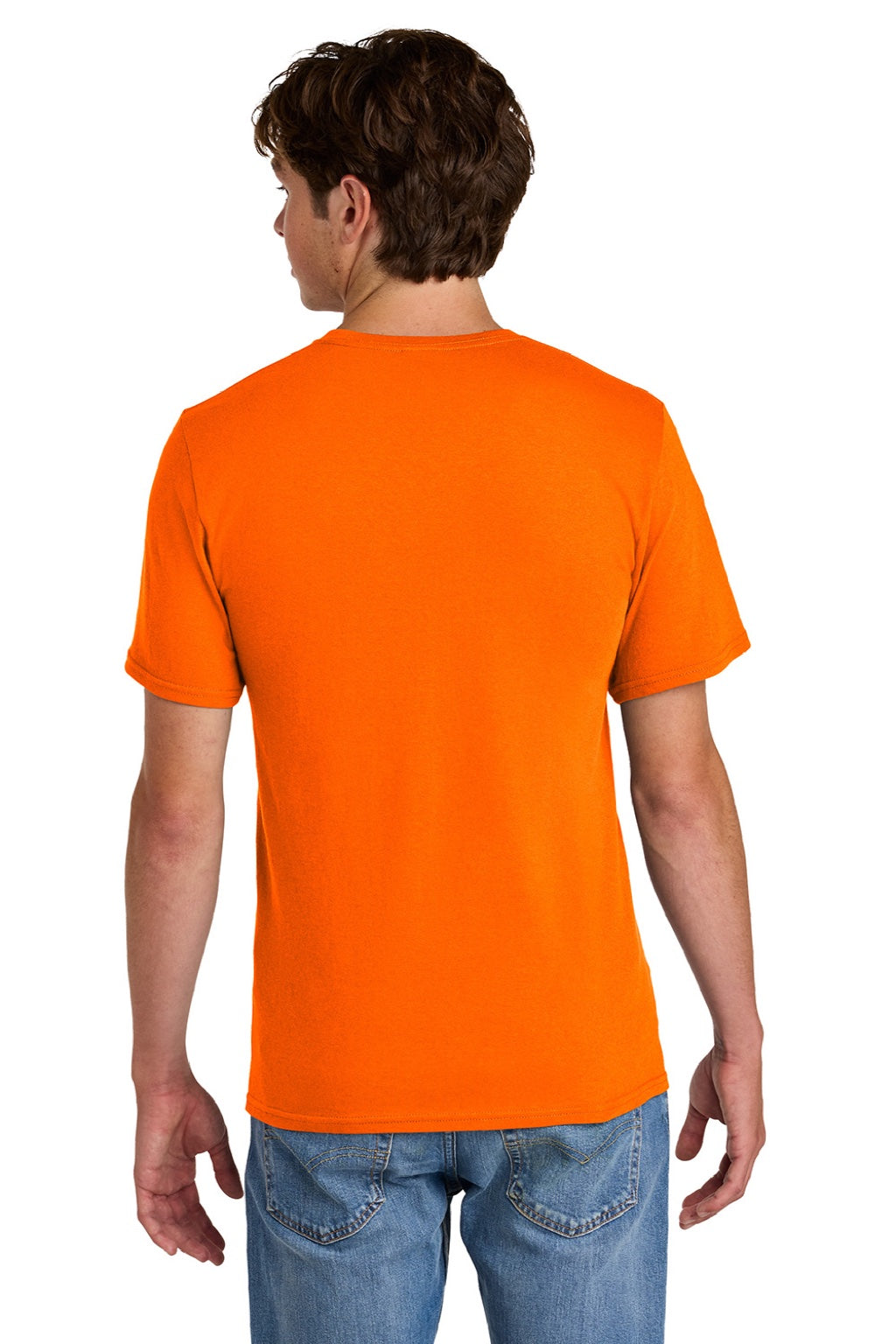 Port & Company PC43 Mens Short Sleeve Crewneck T-Shirt Safety Orange Model Back