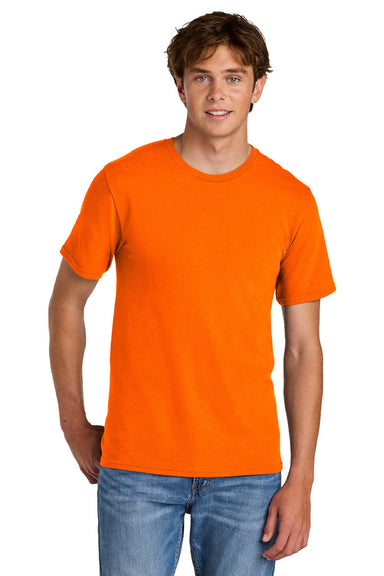 Port & Company PC43 Mens Short Sleeve Crewneck T-Shirt Safety Orange Model Front