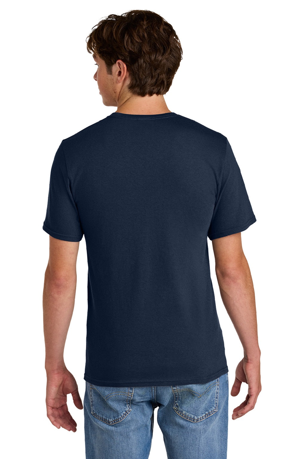 Port & Company PC43 Mens Short Sleeve Crewneck T-Shirt True Navy Blue Model Back