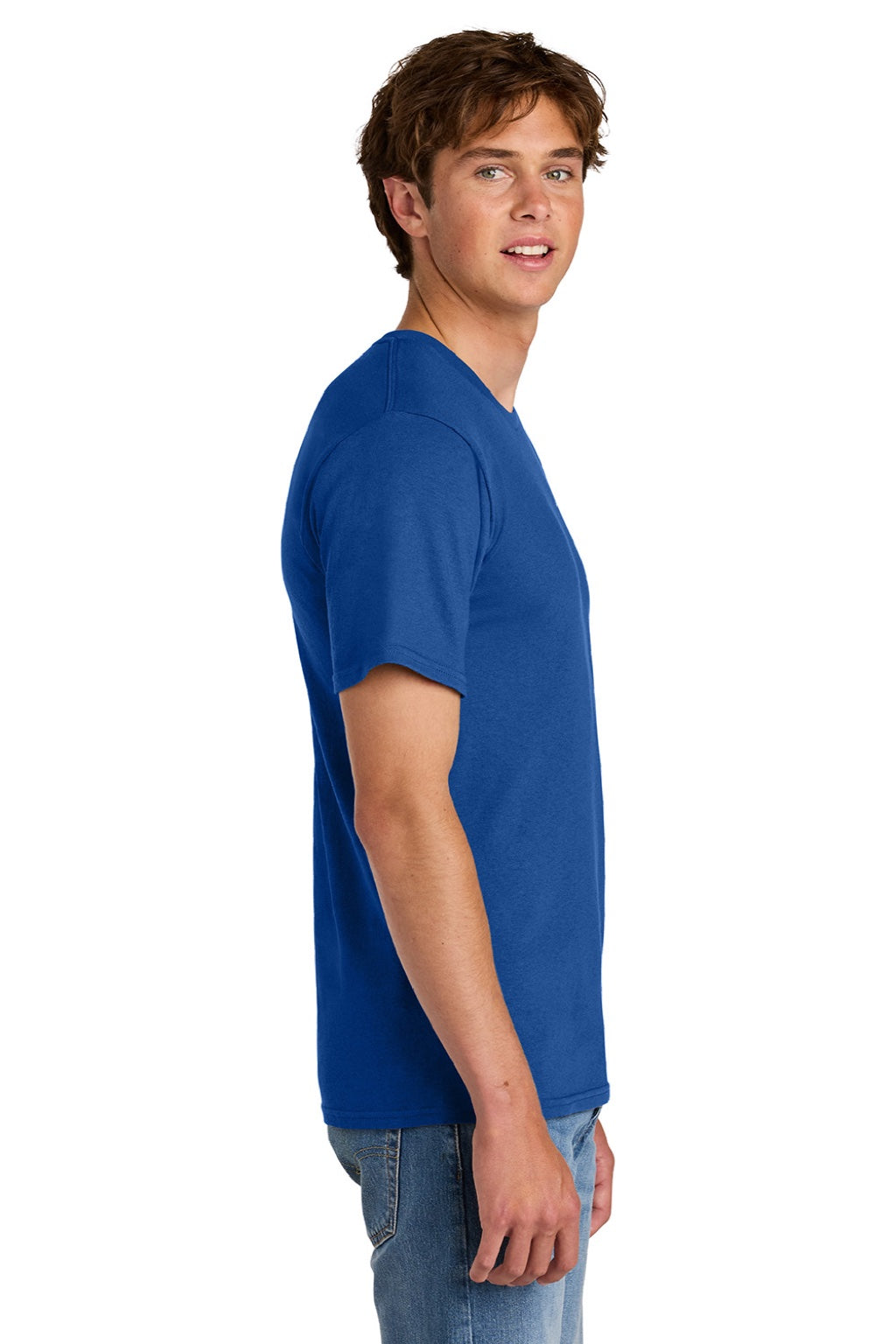 Port & Company PC43 Mens Short Sleeve Crewneck T-Shirt True Royal Blue Model Side