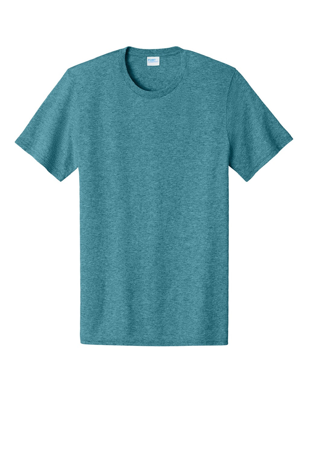 Port & Company PC43 Mens Short Sleeve Crewneck T-Shirt Heather Vivid Teal Blue Flat Front