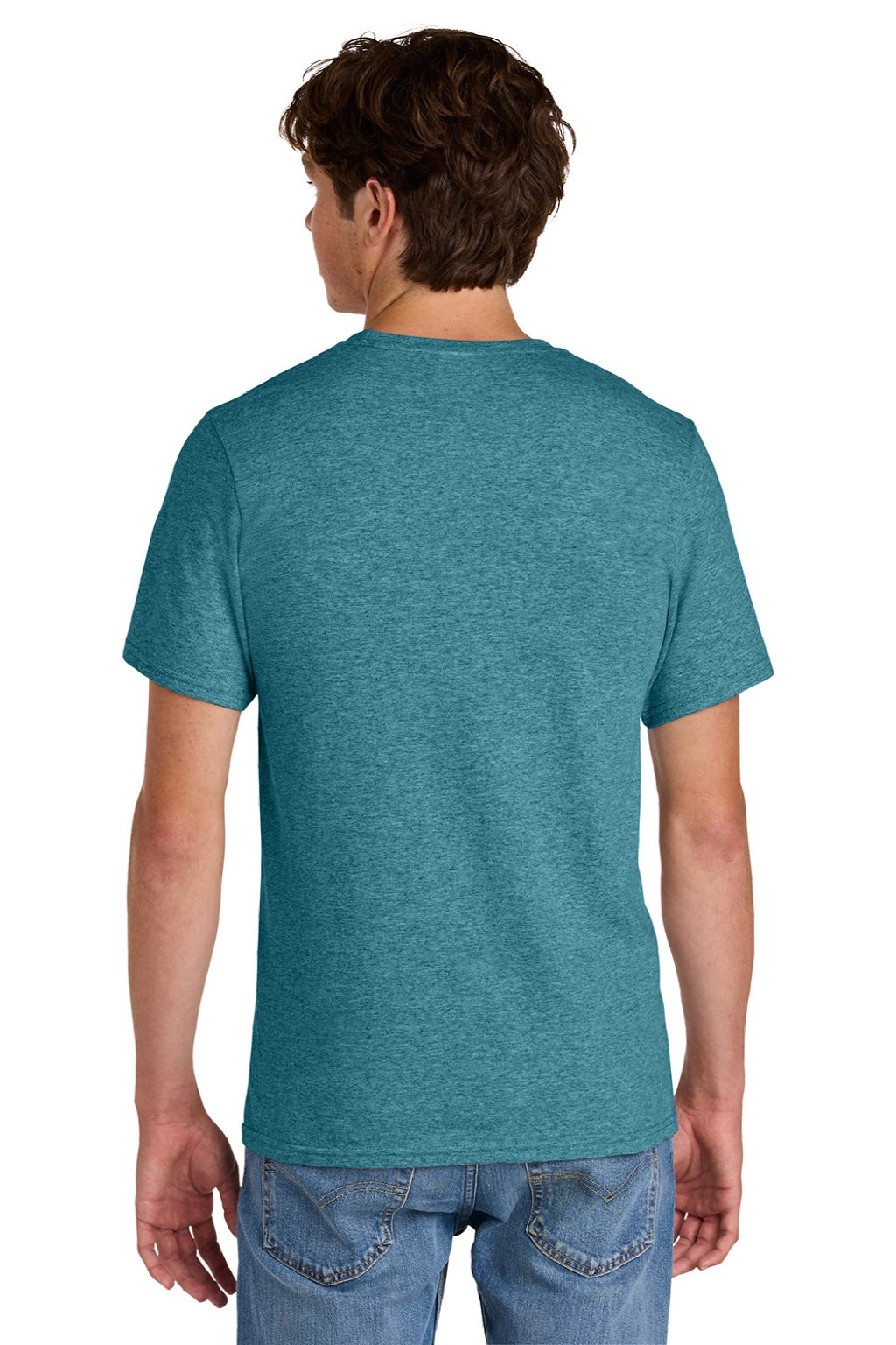 Port & Company PC43 Mens Short Sleeve Crewneck T-Shirt Heather Vivid Teal Blue Model Back