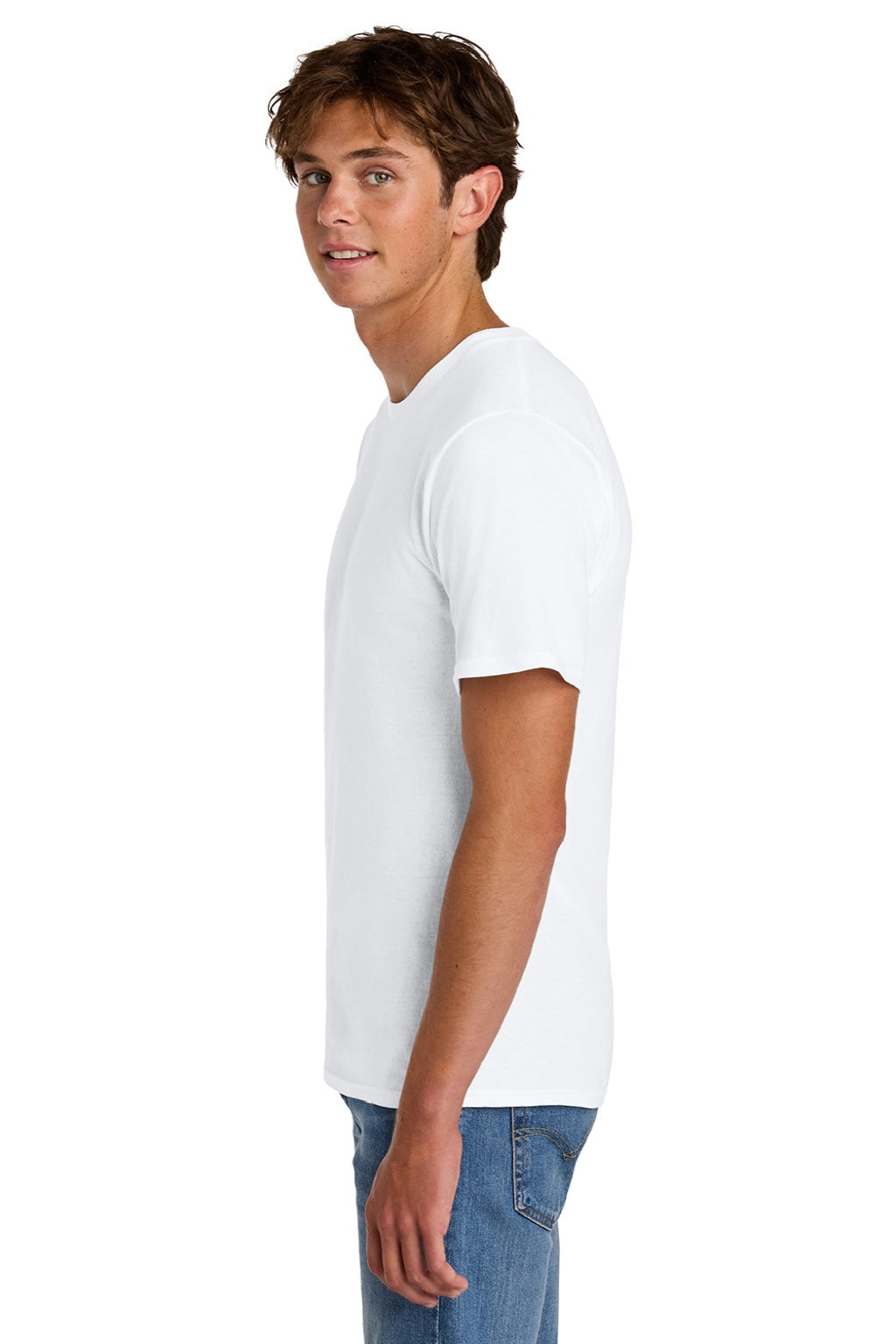 Port & Company PC43 Mens Short Sleeve Crewneck T-Shirt White Model Side