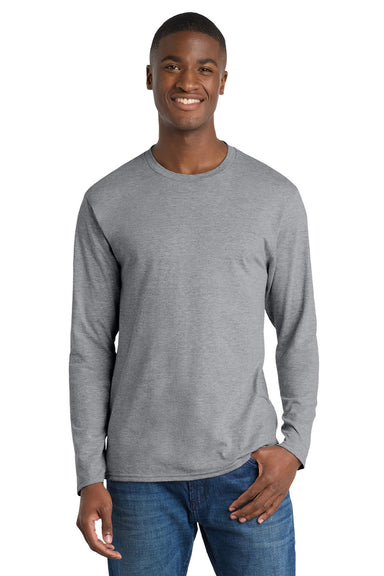 Port & Company PC450LS Mens Fan Favorite Long Sleeve Crewneck T-Shirt Heather Grey Model Front