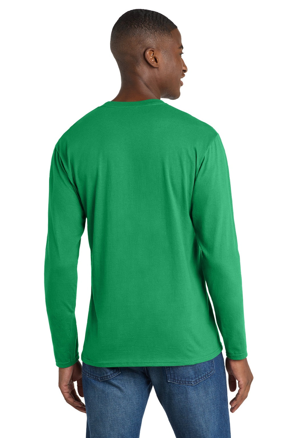 Port & Company PC450LS Mens Fan Favorite Long Sleeve Crewneck T-Shirt Athletic Kelly Green Model Back