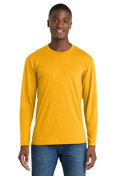 Port & Company PC450LS Mens Fan Favorite Long Sleeve Crewneck T-Shirt Bright Gold Model Front