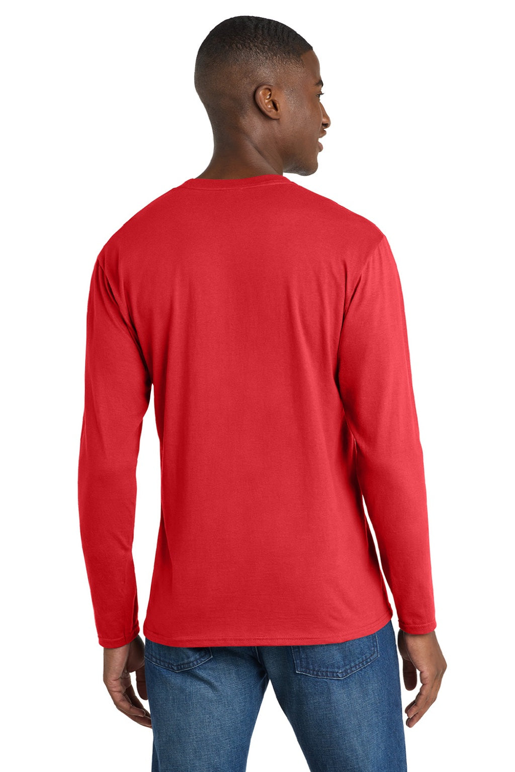Port & Company PC450LS Mens Fan Favorite Long Sleeve Crewneck T-Shirt Bright Red Model Back