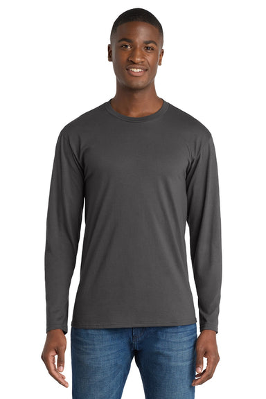 Port & Company PC450LS Mens Fan Favorite Long Sleeve Crewneck T-Shirt Charcoal Grey Model Front