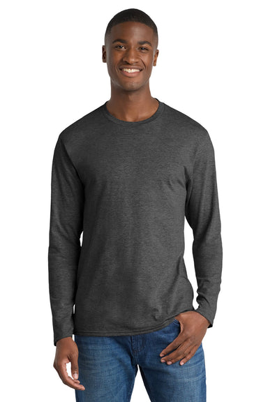 Port & Company PC450LS Mens Fan Favorite Long Sleeve Crewneck T-Shirt Heather Dark Grey Model Front