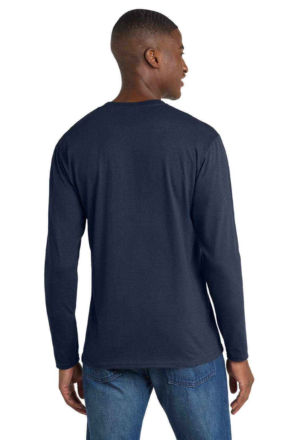 Port & Company PC450LS Mens Fan Favorite Long Sleeve Crewneck T-Shirt Deep Navy Blue Model Back