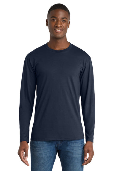 Port & Company PC450LS Mens Fan Favorite Long Sleeve Crewneck T-Shirt Deep Navy Blue Model Front