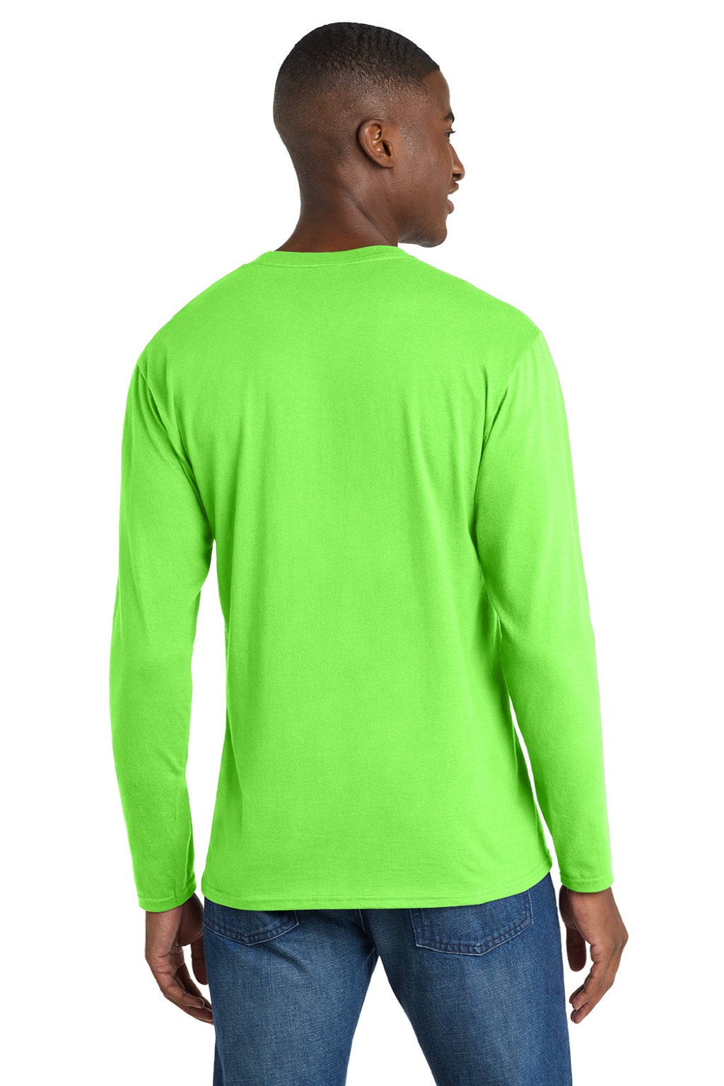 Port & Company PC450LS Mens Fan Favorite Long Sleeve Crewneck T-Shirt Flash Green Model Back
