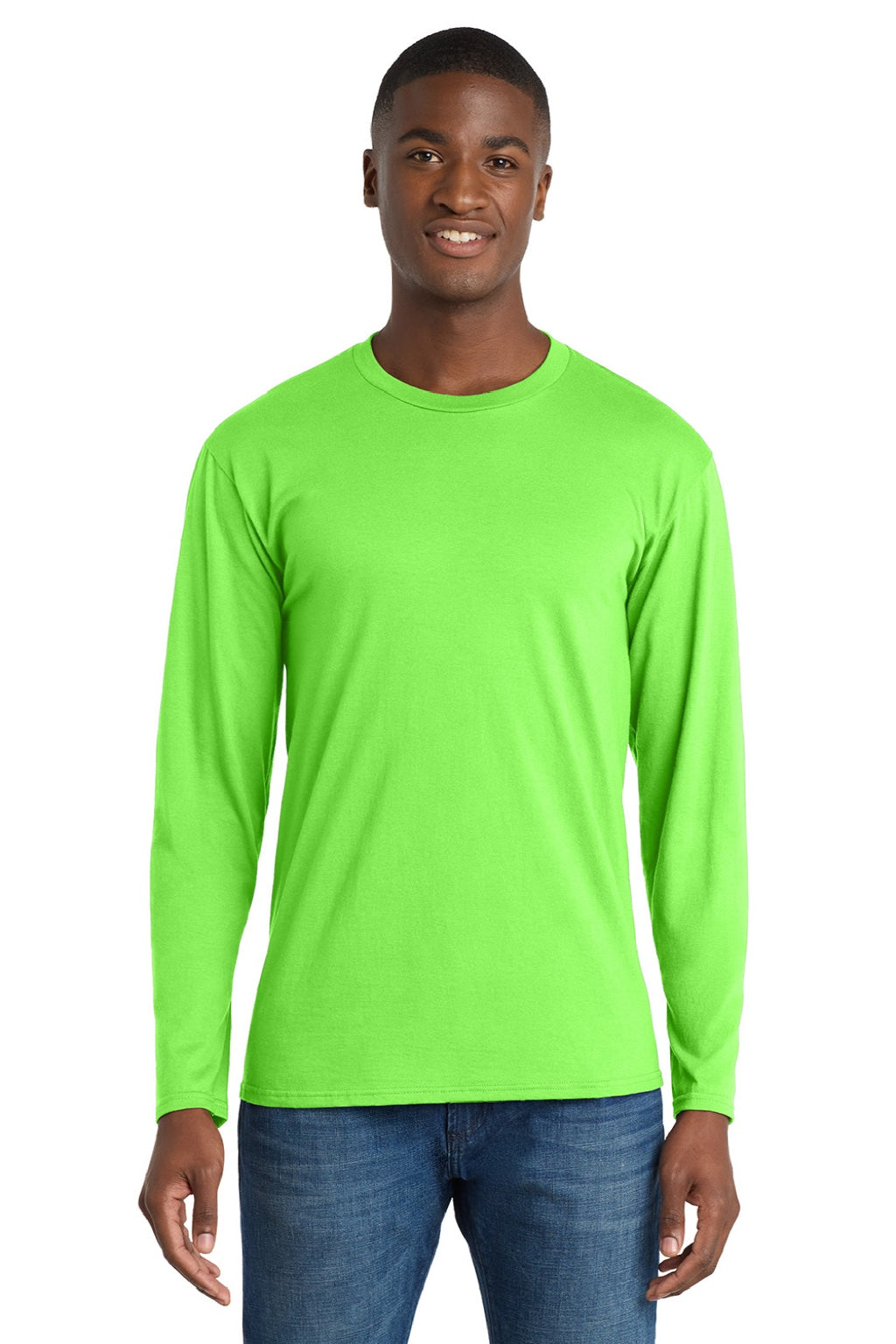 Port & Company PC450LS Mens Fan Favorite Long Sleeve Crewneck T-Shirt Flash Green Model Front
