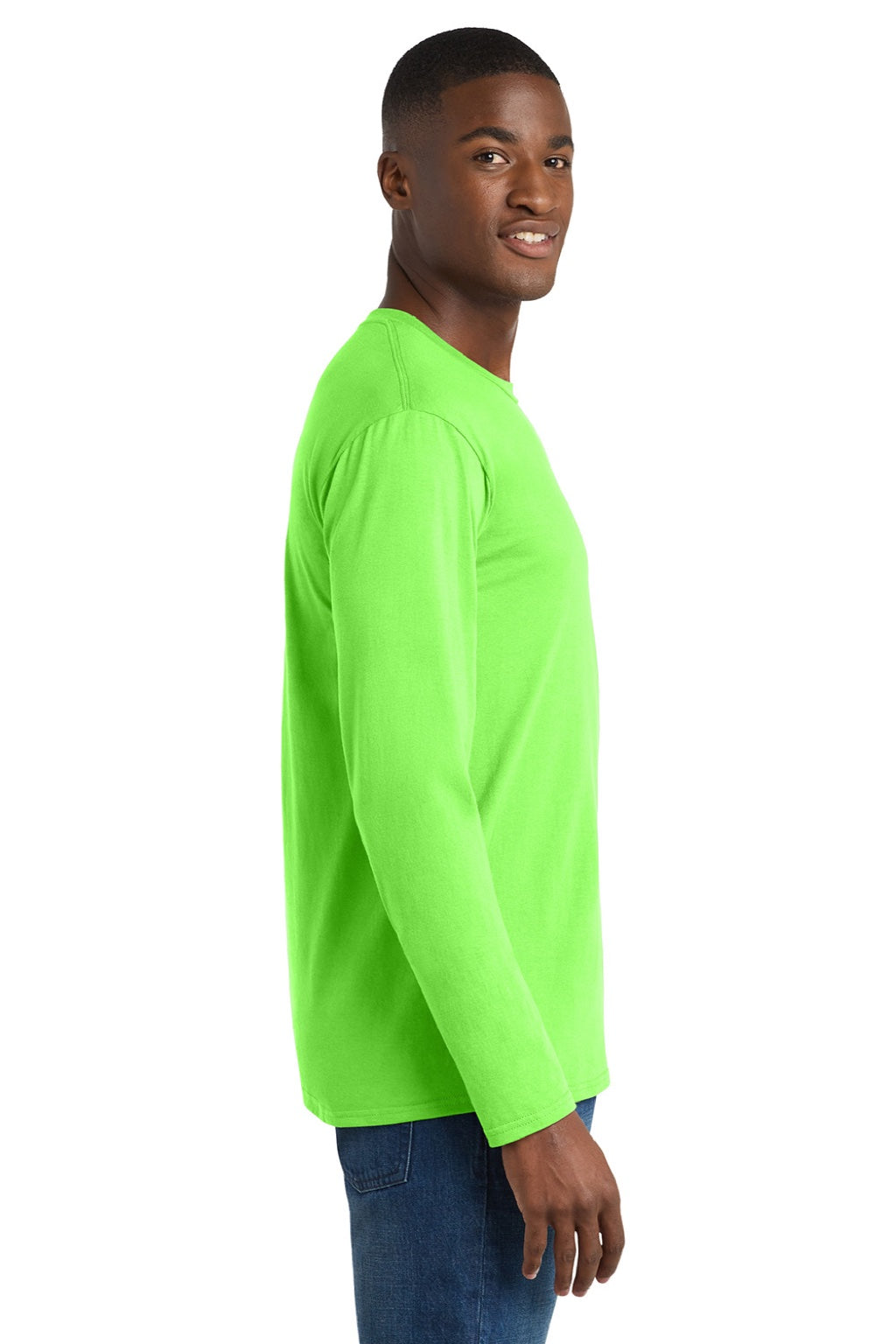 Port & Company PC450LS Mens Fan Favorite Long Sleeve Crewneck T-Shirt Flash Green Model Side