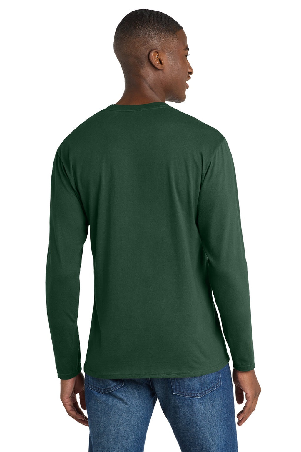 Port & Company PC450LS Mens Fan Favorite Long Sleeve Crewneck T-Shirt Forest Green Model Back