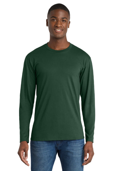 Port & Company PC450LS Mens Fan Favorite Long Sleeve Crewneck T-Shirt Forest Green Model Front