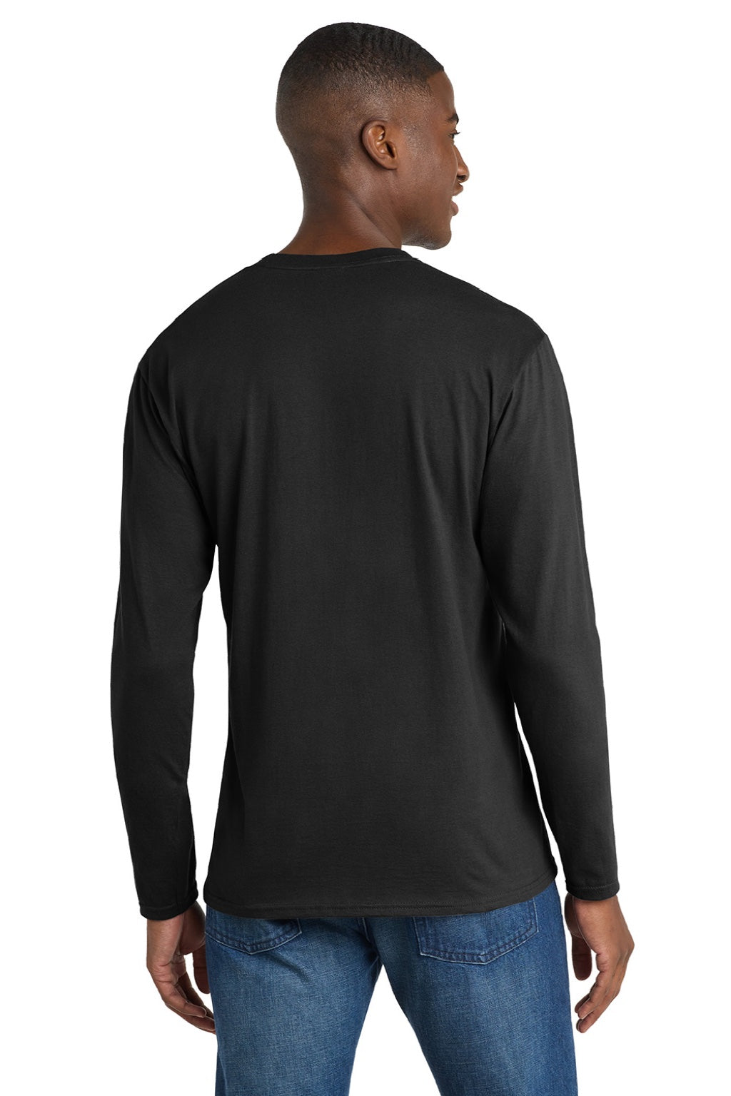 Port & Company PC450LS Mens Fan Favorite Long Sleeve Crewneck T-Shirt Jet Black Model Back
