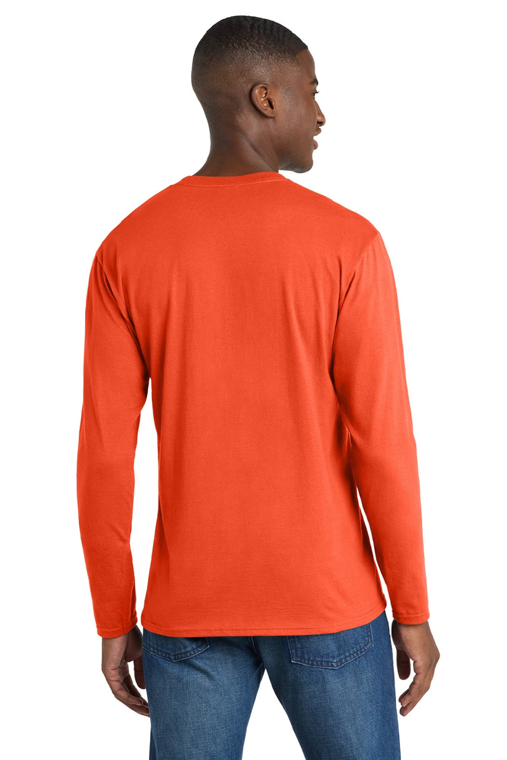 Port & Company PC450LS Mens Fan Favorite Long Sleeve Crewneck T-Shirt Orange Model Back