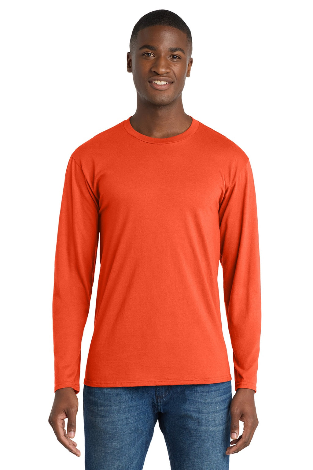 Port & Company PC450LS Mens Fan Favorite Long Sleeve Crewneck T-Shirt Orange Model Front