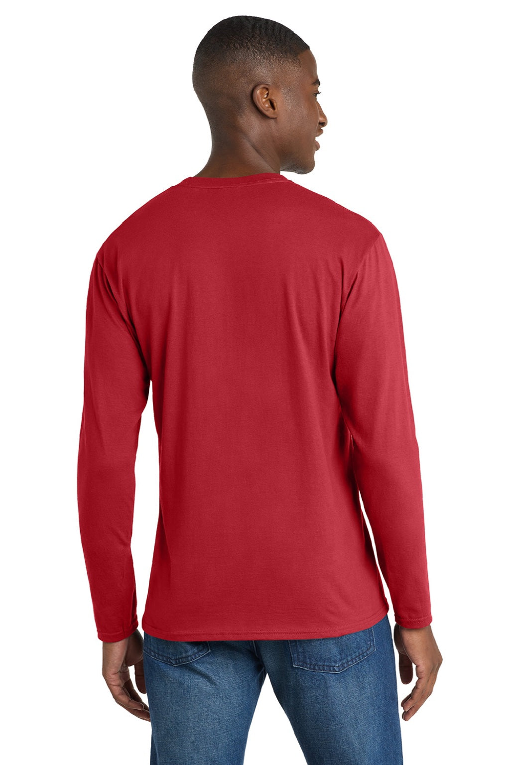 Port & Company PC450LS Mens Fan Favorite Long Sleeve Crewneck T-Shirt Team Cardinal Red Model Back