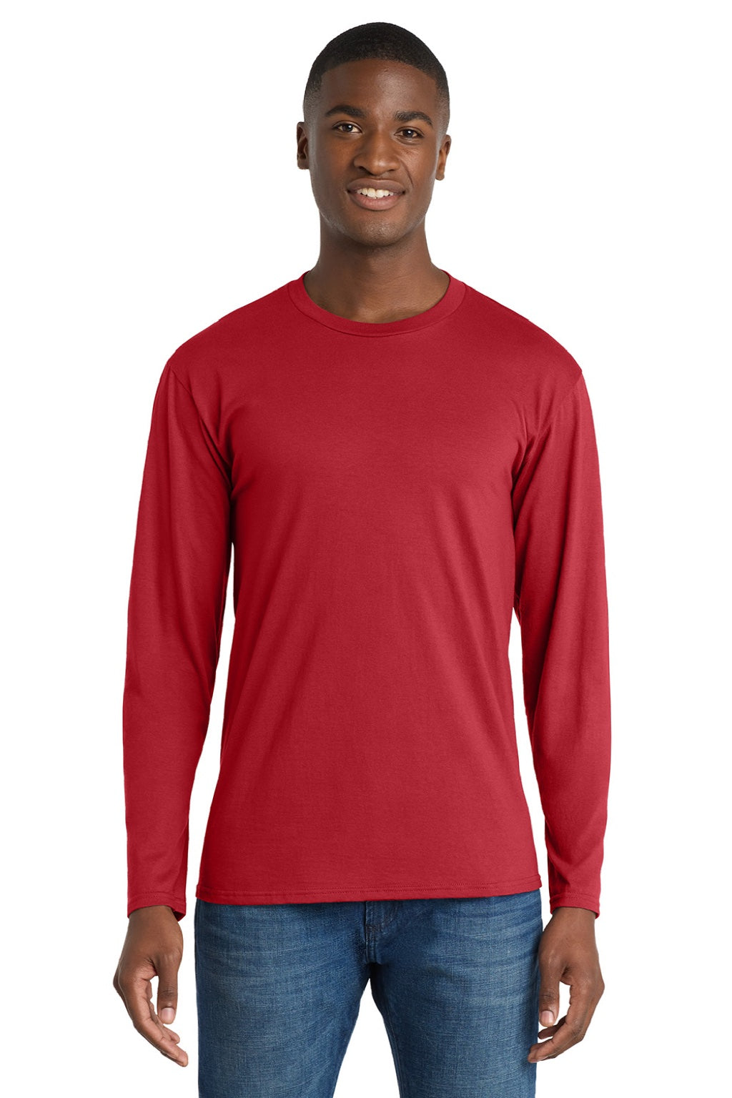 Port & Company PC450LS Mens Fan Favorite Long Sleeve Crewneck T-Shirt Team Cardinal Red Model Front