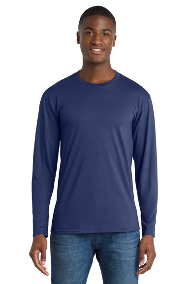 Port & Company PC450LS Mens Fan Favorite Long Sleeve Crewneck T-Shirt Team Navy Blue Model Front