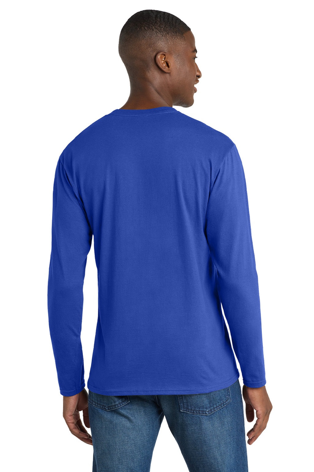Port & Company PC450LS Mens Fan Favorite Long Sleeve Crewneck T-Shirt True Royal Blue Model Back