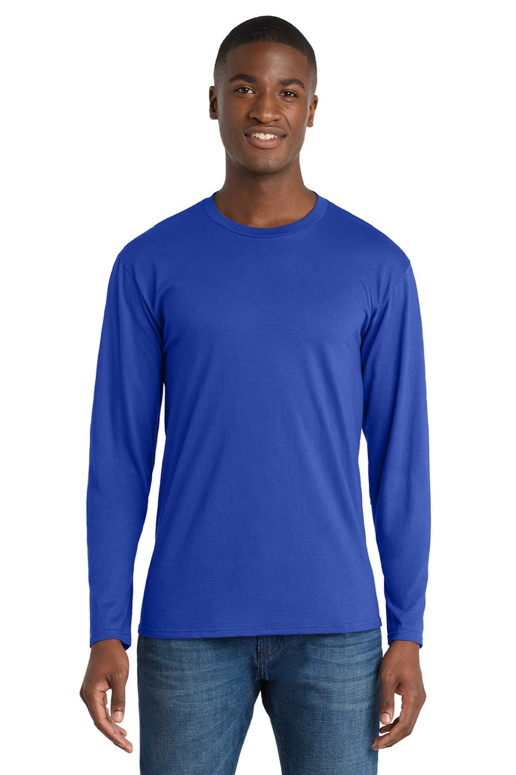 Port & Company PC450LS Mens Fan Favorite Long Sleeve Crewneck T-Shirt True Royal Blue Model Front