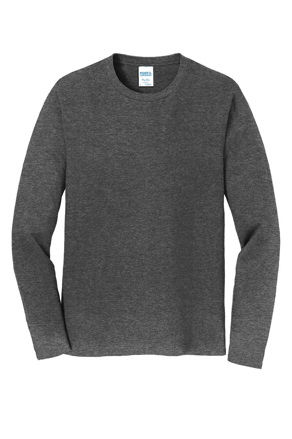 Port & Company PC450LS Mens Fan Favorite Long Sleeve Crewneck T-Shirt Heather Dark Grey Flat Front