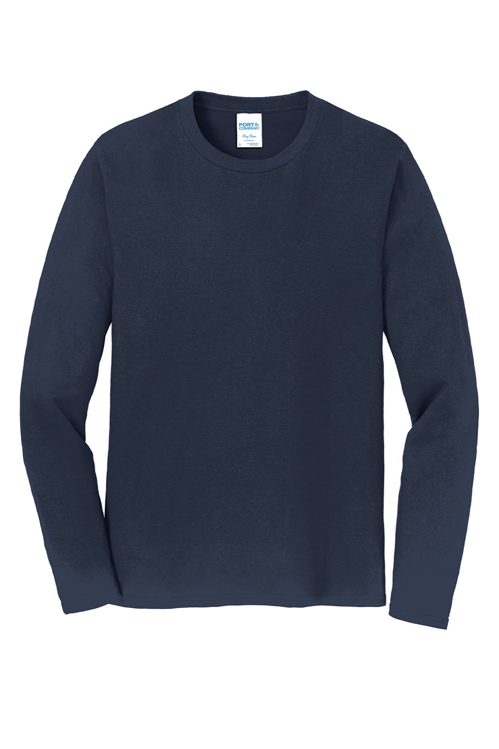 Port & Company PC450LS Mens Fan Favorite Long Sleeve Crewneck T-Shirt Deep Navy Blue Flat Front