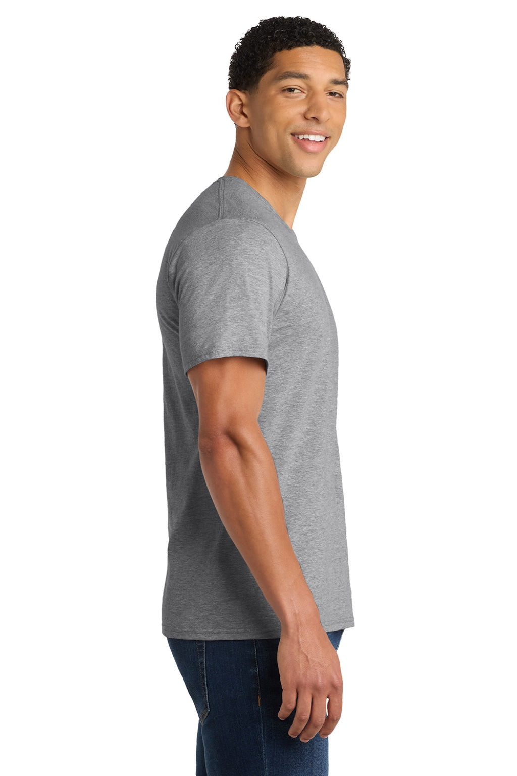Port & Company PC450 Mens Fan Favorite Short Sleeve Crewneck T-Shirt Heather Grey Model Side