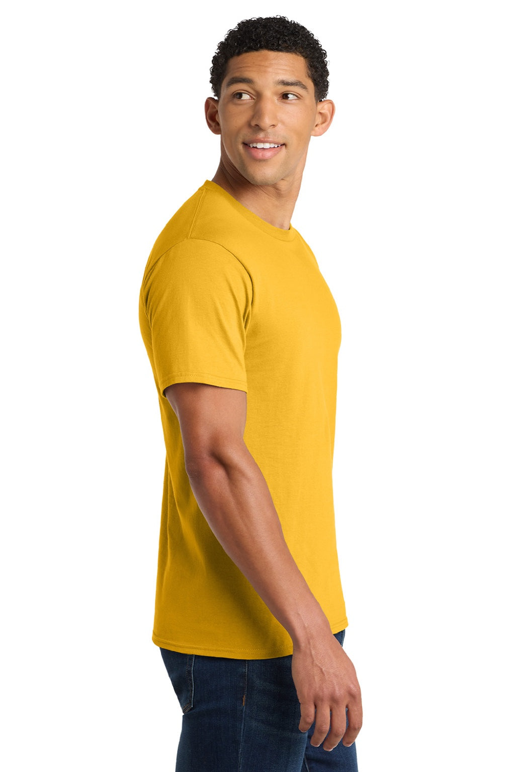 Port & Company PC450 Mens Fan Favorite Short Sleeve Crewneck T-Shirt Bright Gold Model Side