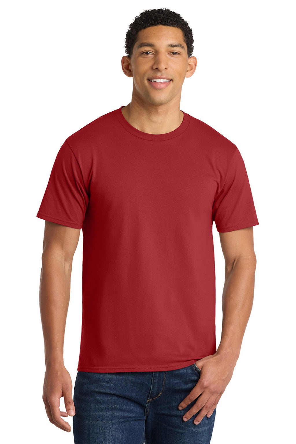 Port & Company PC450 Mens Fan Favorite Short Sleeve Crewneck T-Shirt Bright Red Model Front