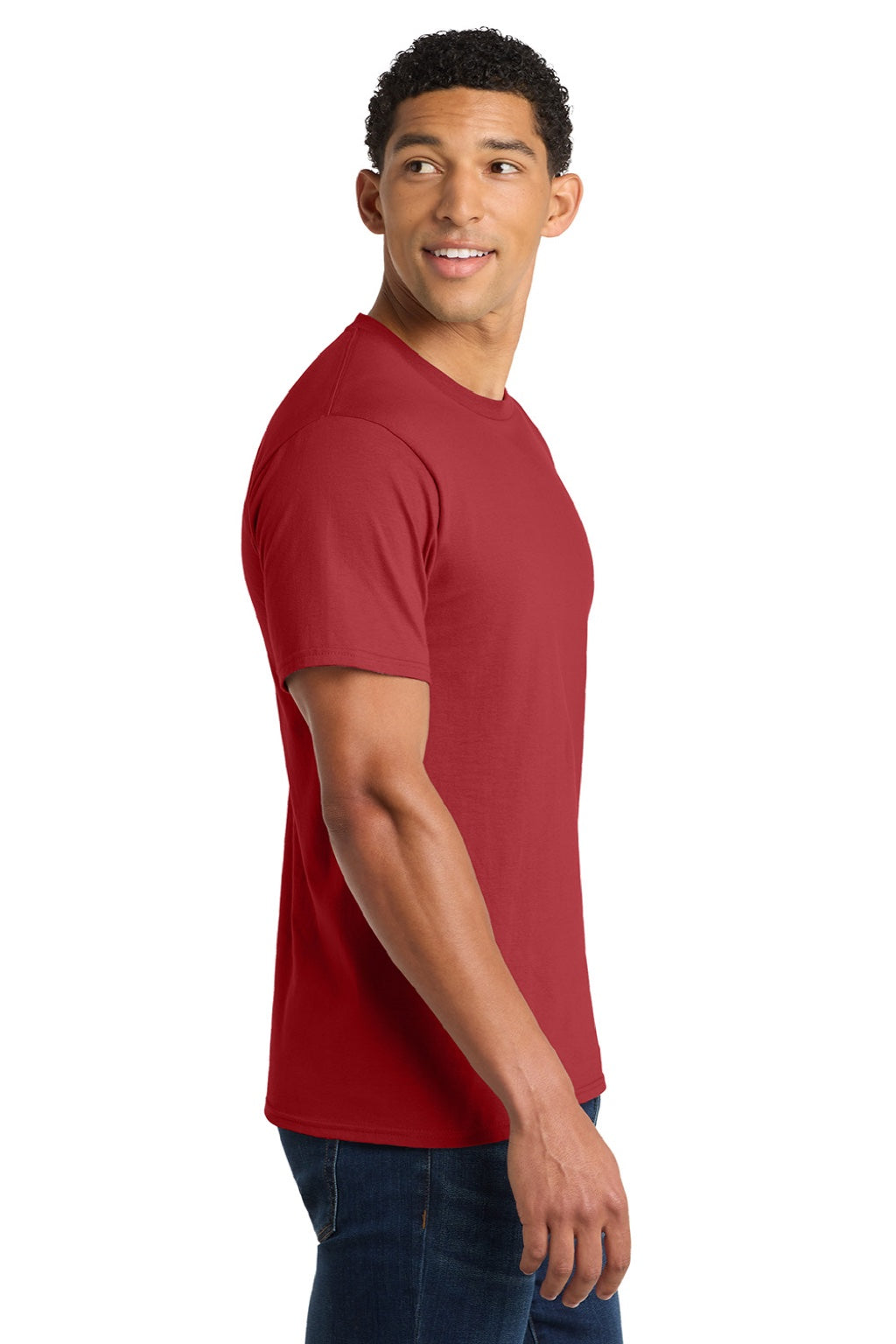 Port & Company PC450 Mens Fan Favorite Short Sleeve Crewneck T-Shirt Bright Red Model Side