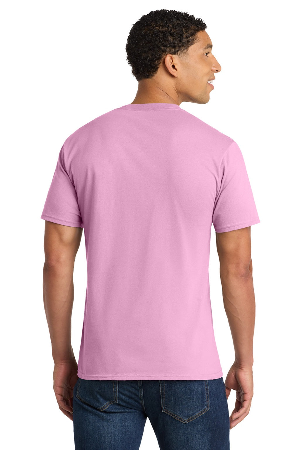 Port & Company PC450 Mens Fan Favorite Short Sleeve Crewneck T-Shirt Candy Pink Model Back