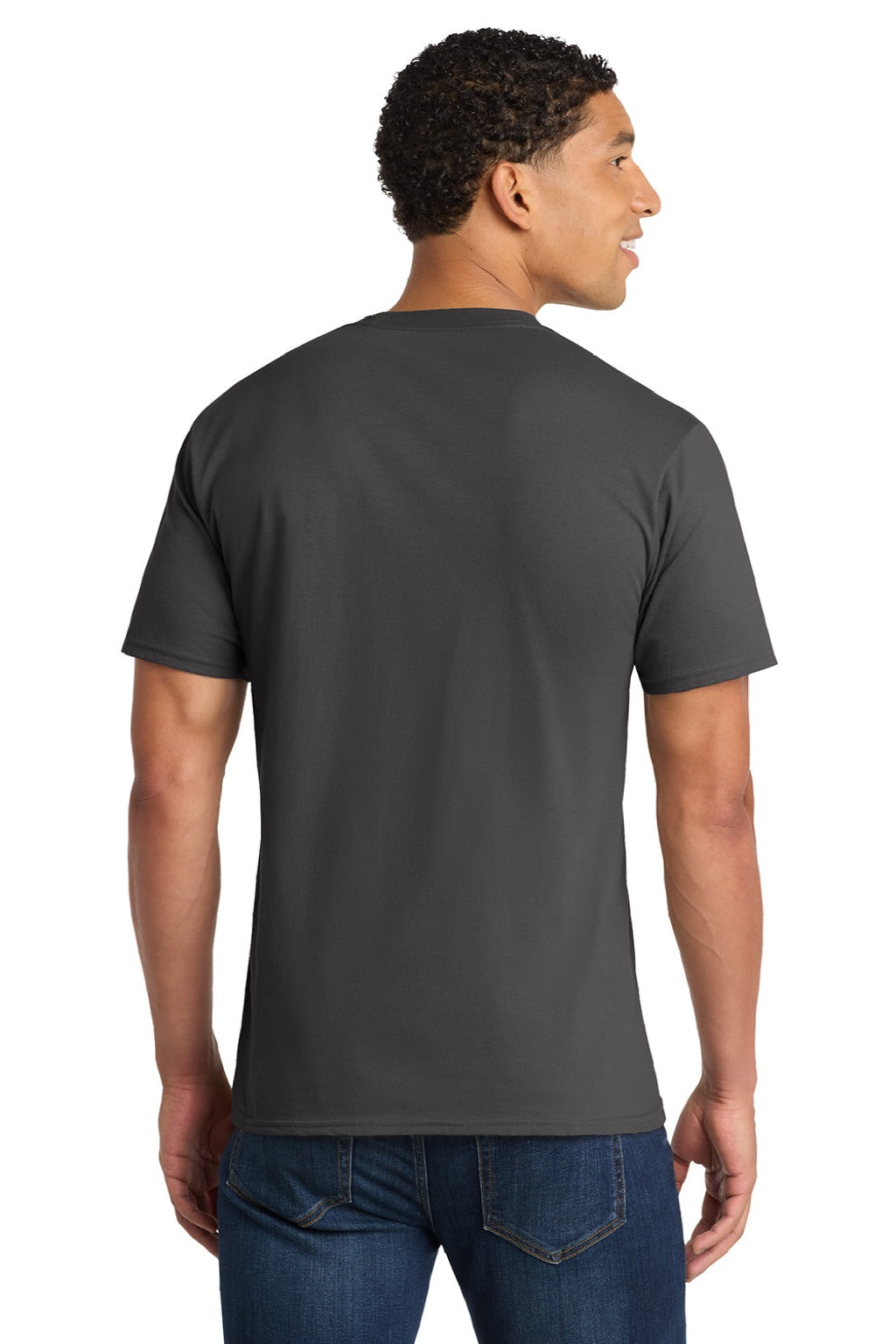 Port & Company PC450 Mens Fan Favorite Short Sleeve Crewneck T-Shirt Charcoal Grey Model Back