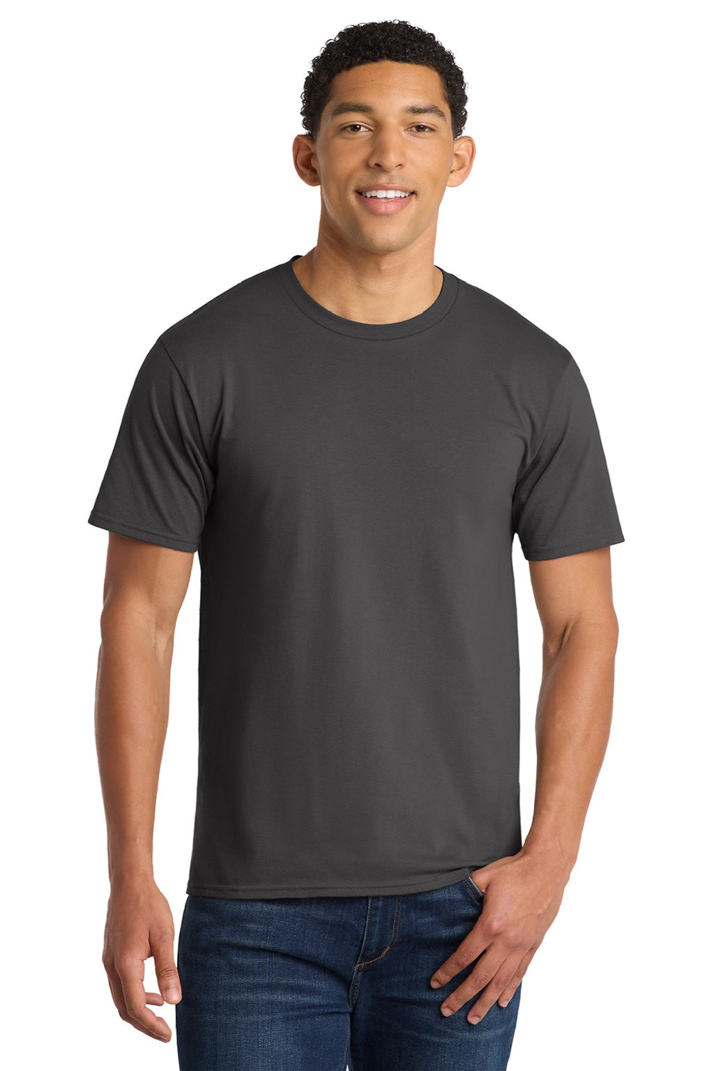 Port & Company PC450 Mens Fan Favorite Short Sleeve Crewneck T-Shirt Charcoal Grey Model Front