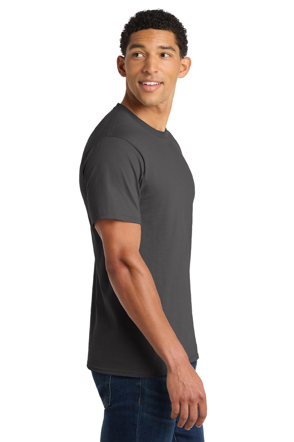 Port & Company PC450 Mens Fan Favorite Short Sleeve Crewneck T-Shirt Charcoal Grey Model Side