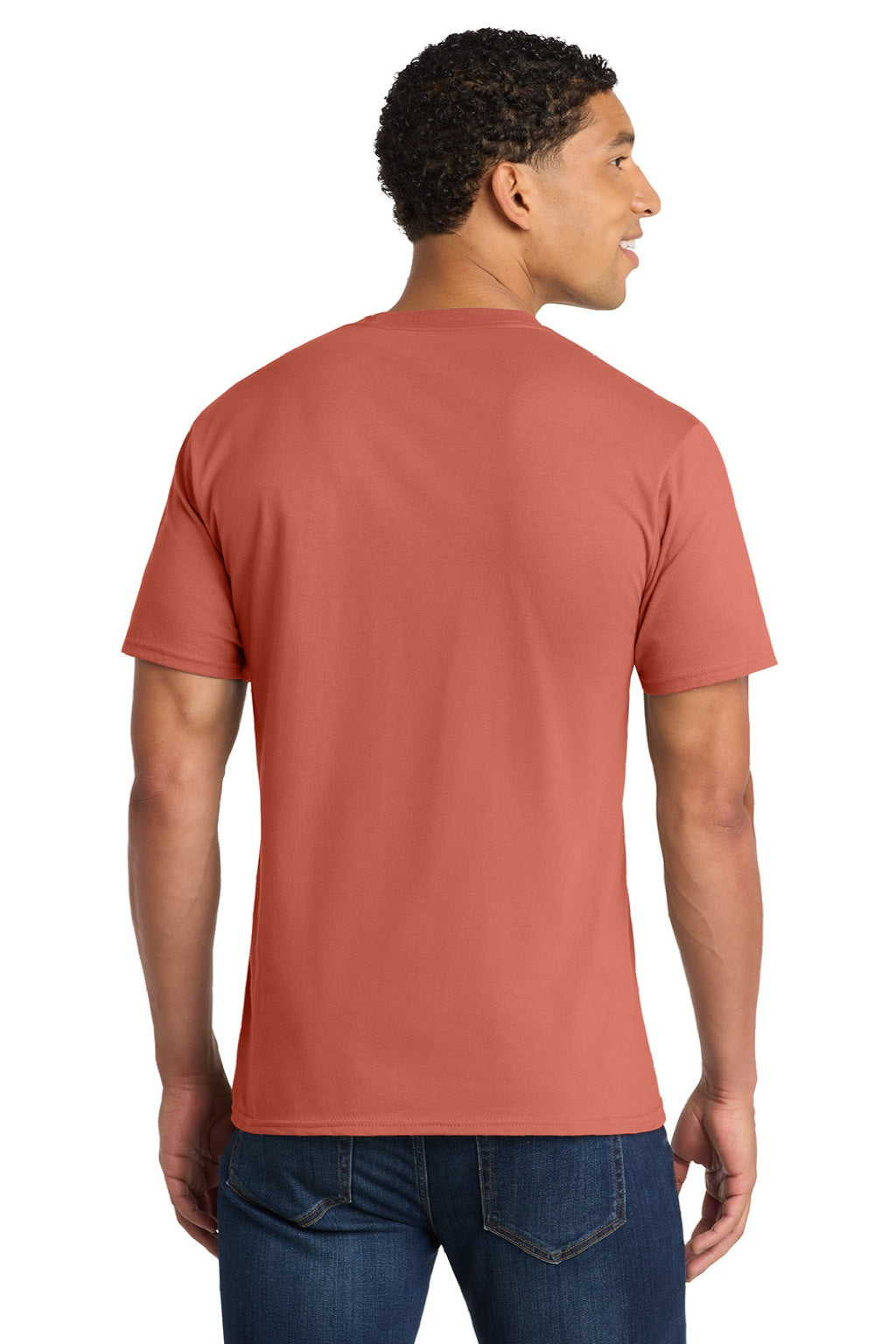 Port & Company PC450 Mens Fan Favorite Short Sleeve Crewneck T-Shirt Coral Model Back