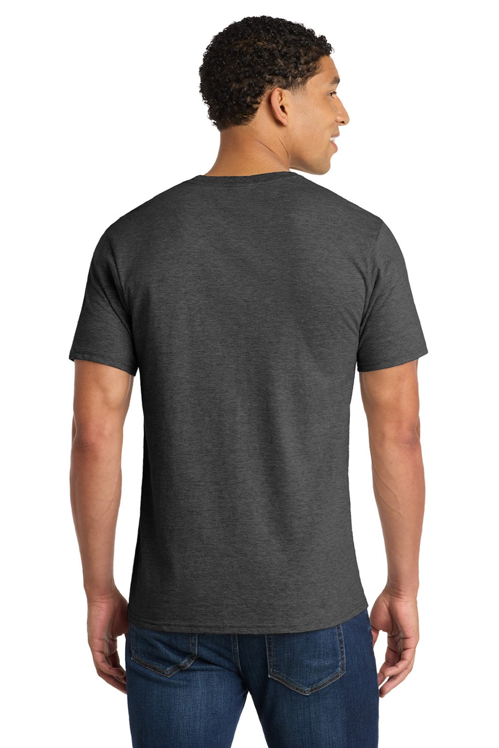 Port & Company PC450 Mens Fan Favorite Short Sleeve Crewneck T-Shirt Heather Dark Grey Model Back
