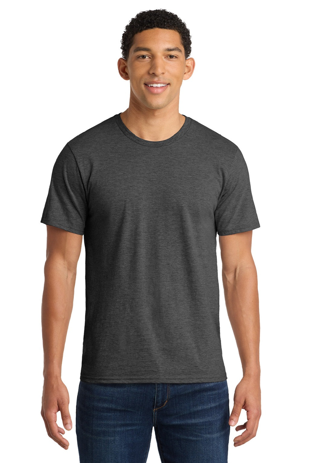 Port & Company PC450 Mens Fan Favorite Short Sleeve Crewneck T-Shirt Heather Dark Grey Model Front