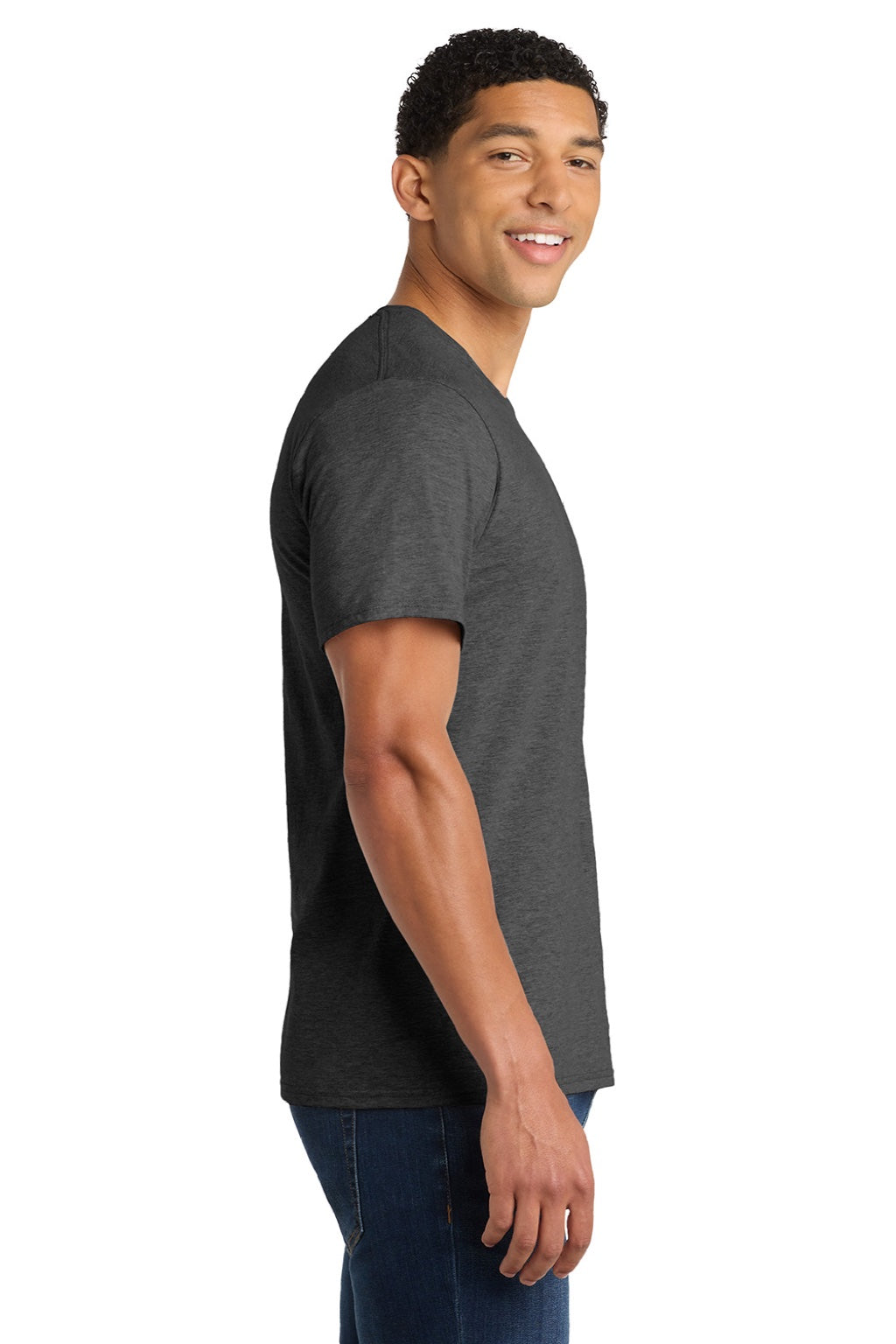 Port & Company PC450 Mens Fan Favorite Short Sleeve Crewneck T-Shirt Heather Dark Grey Model Side