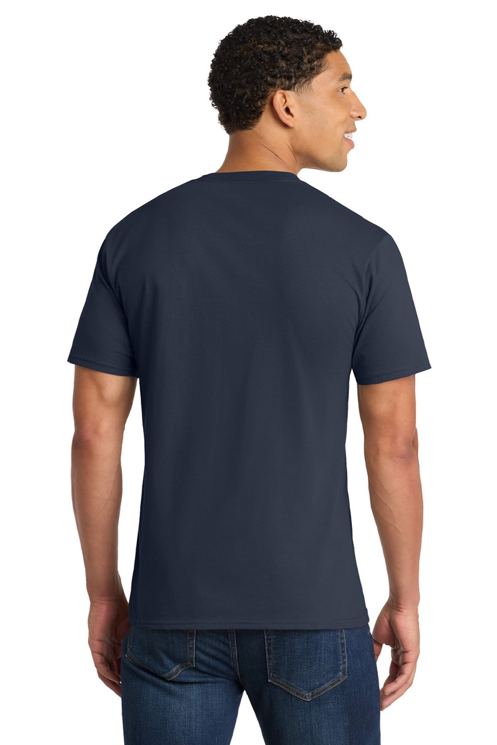 Port & Company PC450 Mens Fan Favorite Short Sleeve Crewneck T-Shirt Deep Navy Blue Model Back