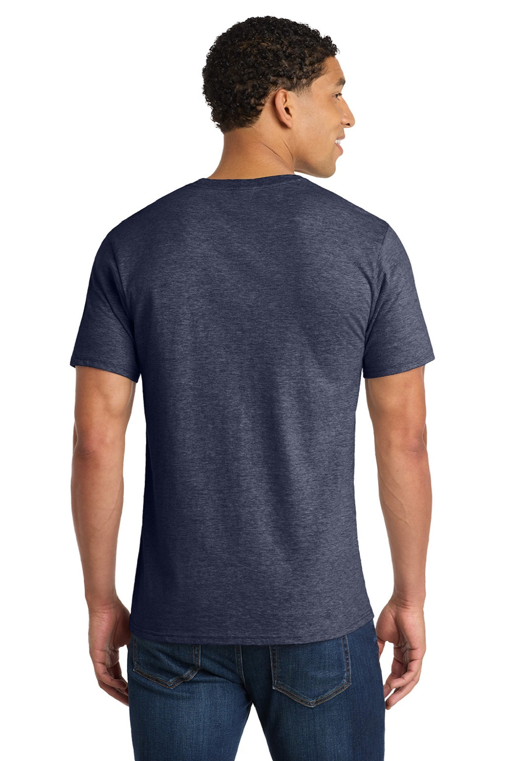 Port & Company PC450 Mens Fan Favorite Short Sleeve Crewneck T-Shirt Heather Navy Blue Model Back
