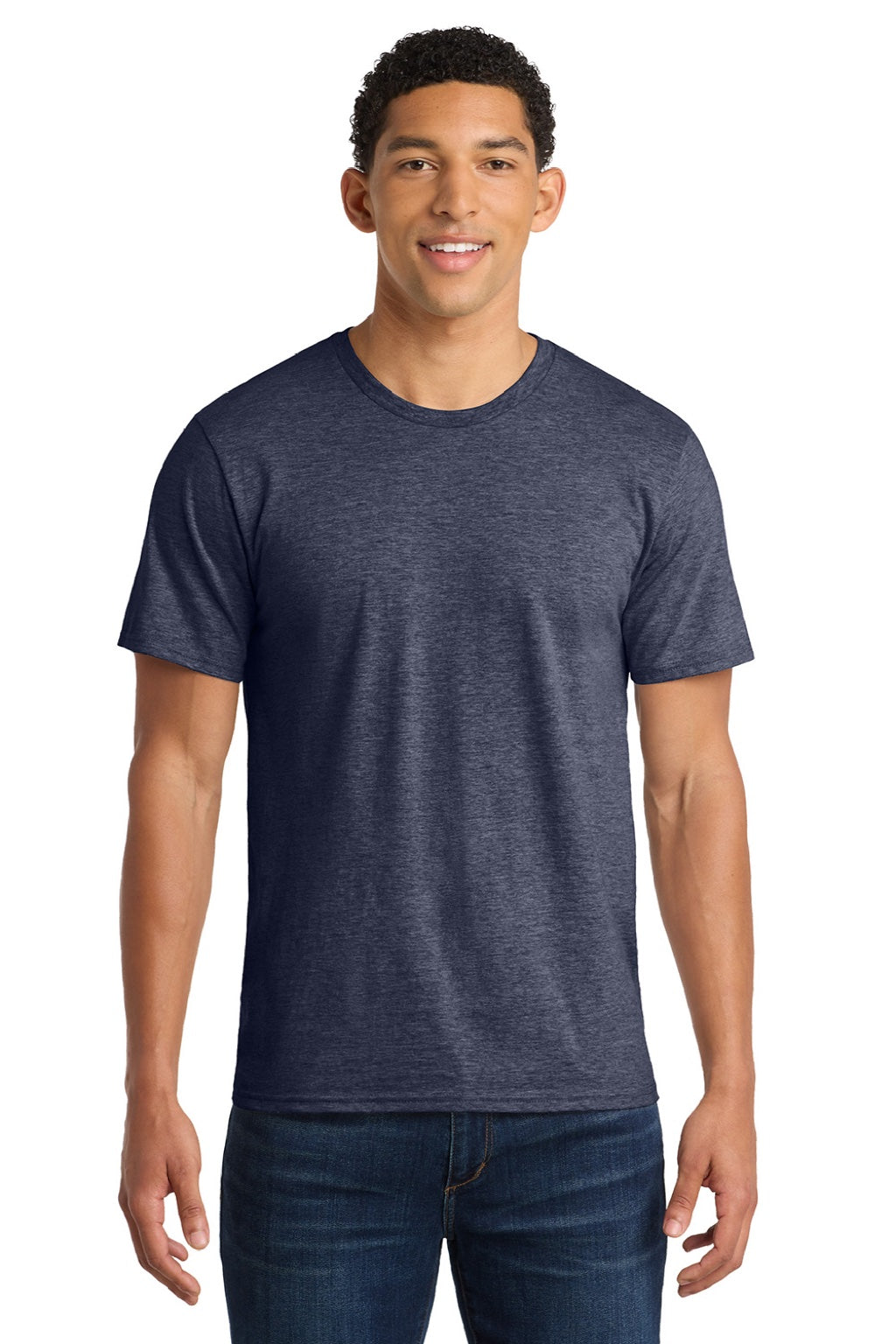 Port & Company PC450 Mens Fan Favorite Short Sleeve Crewneck T-Shirt Heather Navy Blue Model Front