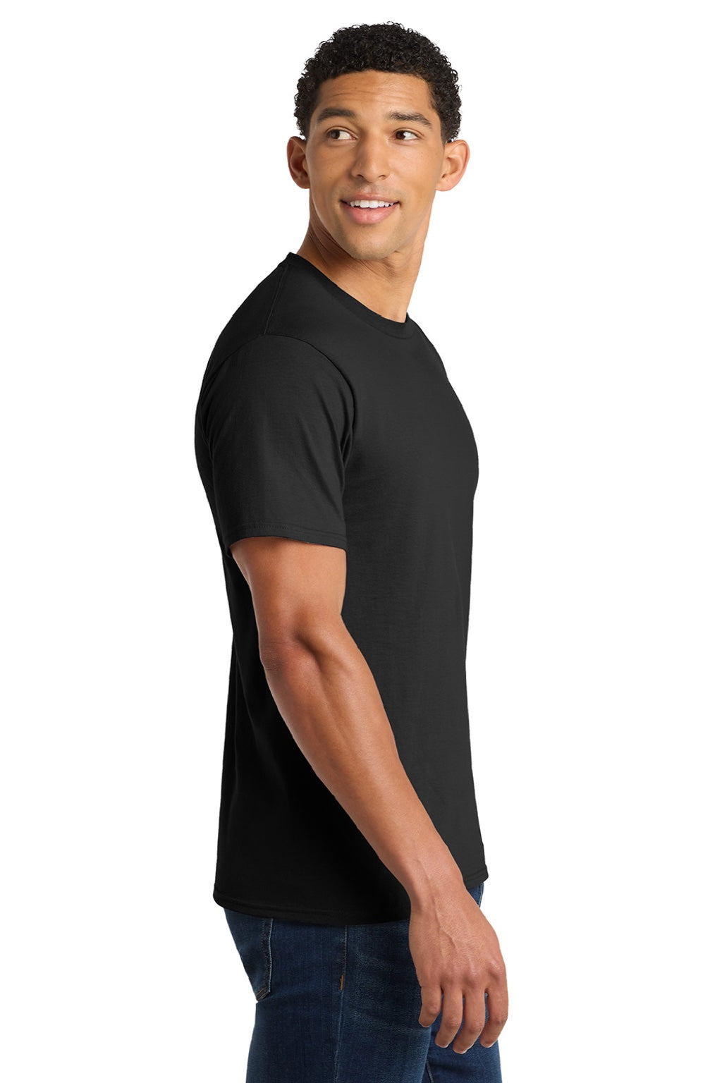 Port & Company PC450 Mens Fan Favorite Short Sleeve Crewneck T-Shirt Jet Black Model Side